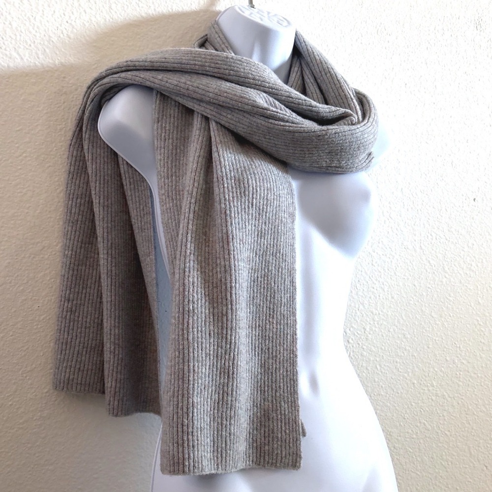 J.Crew Ribbed Scarf OS Grey Alpaca Wool Blend Cozy Minimalist Marled Knit
